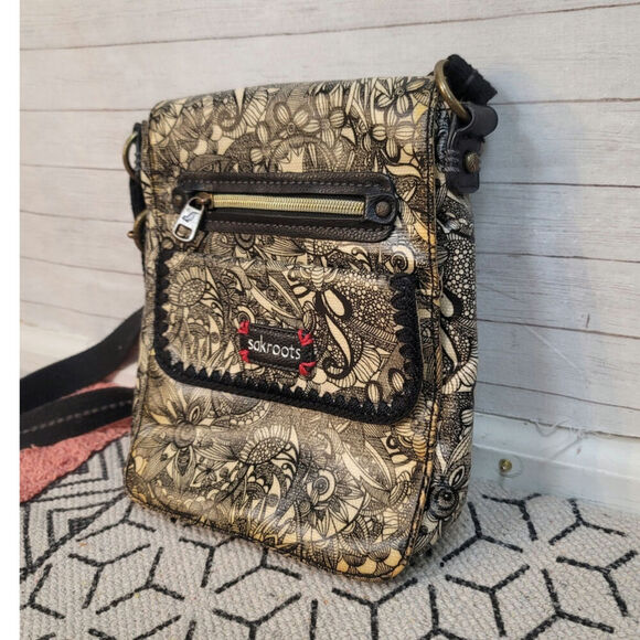 Sakroots Crossbody Black Spirit Lace Canvas Coated Bag Purse - Picture 2 of 13